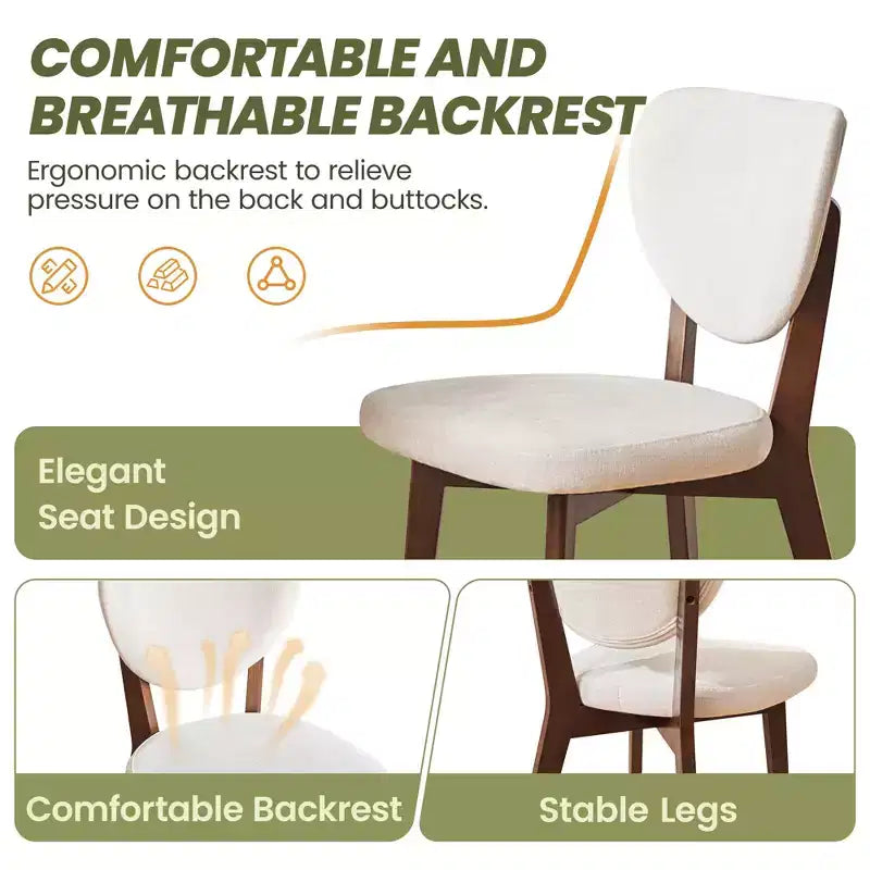 Set di 8 sedie da pranzo in legno, sedia da sala da pranzo moderna rivestita in tessuto, cuscino del sedile ampio senza braccioli, sedia da pranzo in stile rustico, Beige