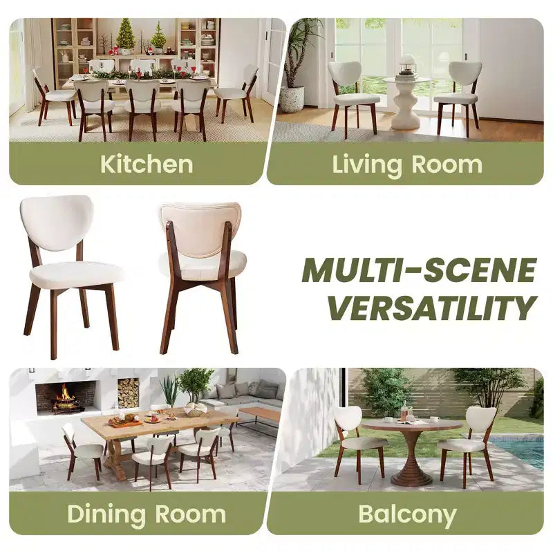 Set di 8 sedie da pranzo in legno, sedia da sala da pranzo moderna rivestita in tessuto, cuscino del sedile ampio senza braccioli, sedia da pranzo in stile rustico, Beige
