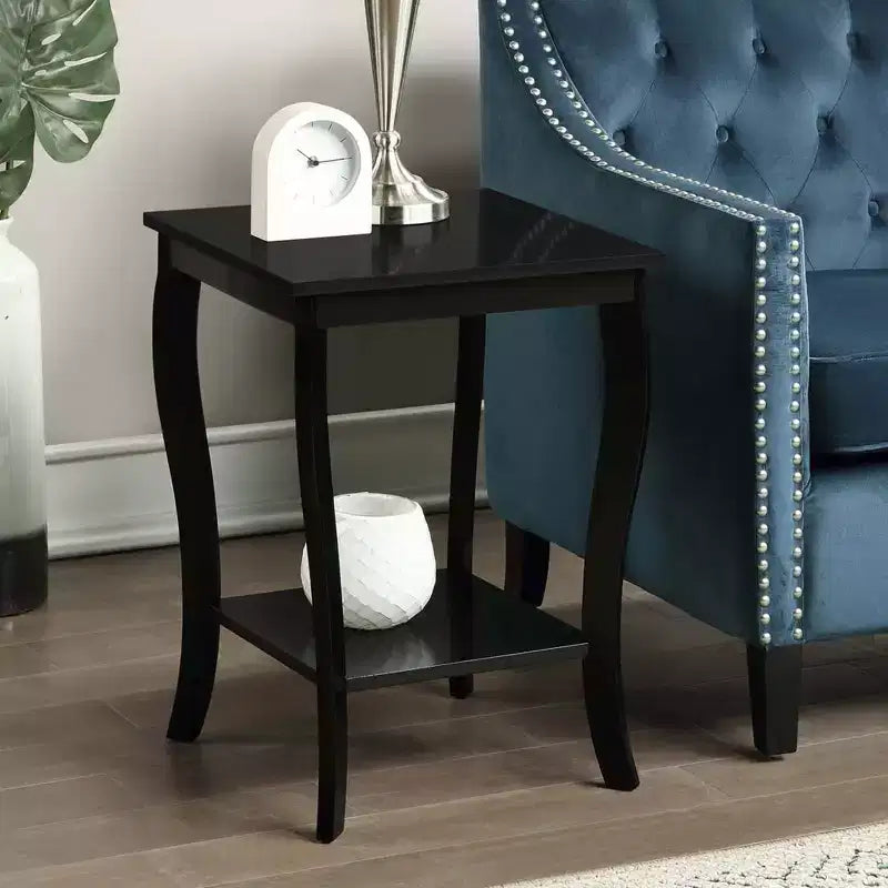 Tavolino Quadrato Belmont con Due Ripiani, Tavolino Laterale di Accento Classico Transizionale con Ampio Spazio di Archiviazione per l'Arredamento del Soggiorno