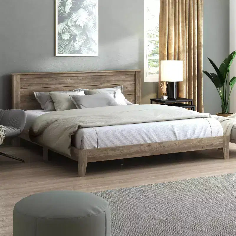 Letto matrimoniale King Tiena Lencia con testiera in rovere nodoso