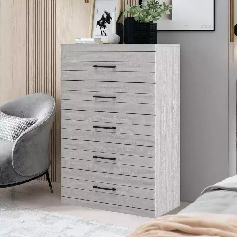 Cassettiera a 5 cassetti Hamsper (Interlock) - Quercia grigio polvere