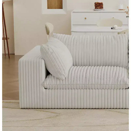 MAYEERTY 118.2 Cloud Sofa White Corduroy Deep Seat Double-Layer Removable Cushion No Assembly Multi-Rooms