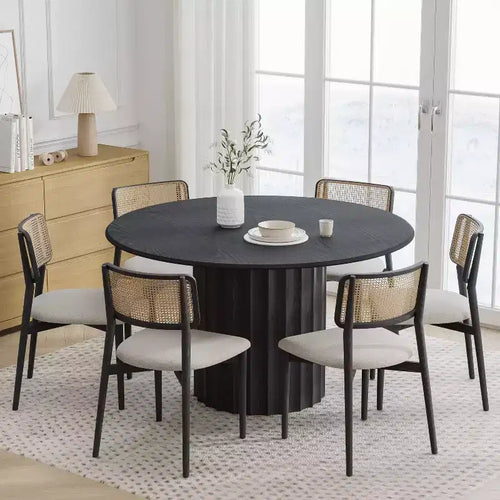 PexFix 52 Wood Round Dining Table Kitchen Table for 4-6 with Arc-Shaped Edge Top & Fluted Pedestal for Living/Dining Room Coffee Office Black