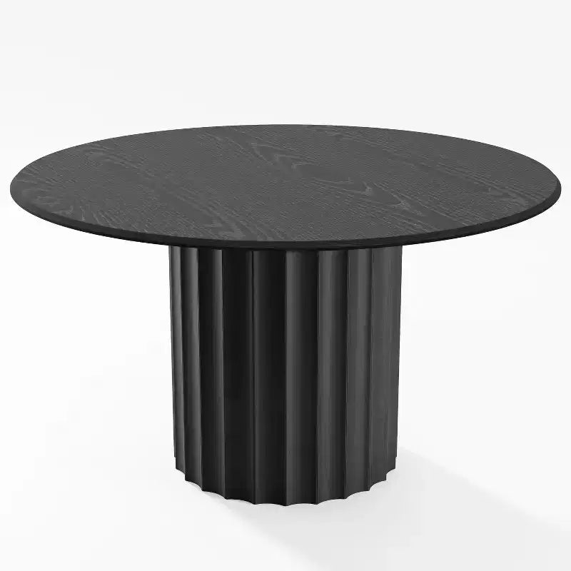 Tavolo da pranzo rotondo in legno da 52" per cucina, per 4-6 persone, con bordo superiore ad arco e piedistallo scanalato per soggiorno/sala da pranzo, caffè, ufficio, nero