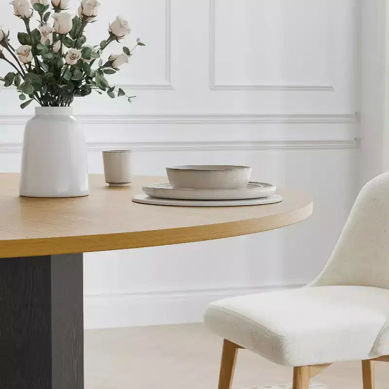 Tavolo da pranzo rotondo in legno massello da 60 pollici H, per 6-8 persone, con piano e base cilindrica per soggiorno/sala da pranzo/caffè/ufficio, colore naturale