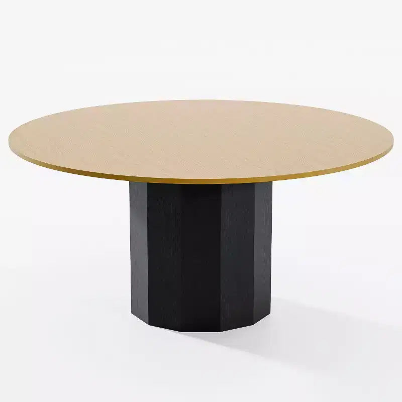 Tavolo da pranzo rotondo in legno massello da 60 pollici H, per 6-8 persone, con piano e base cilindrica per soggiorno/sala da pranzo/caffè/ufficio, colore naturale