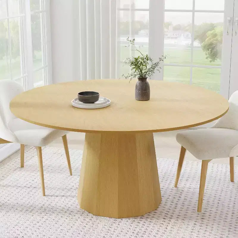 Tavolo da pranzo rotondo in legno massello da 60 pollici di altezza, tavolo da cucina per 6-8 persone con piano e base affusolata per soggiorno/sala da pranzo/ufficio, colore naturale