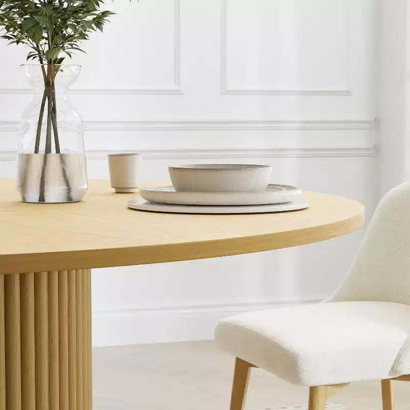 Tavolo da pranzo rotondo in legno massello da 60 pollici di altezza, tavolo da cucina per 6-8 persone con piano e base affusolata per soggiorno/sala da pranzo/ufficio, colore naturale