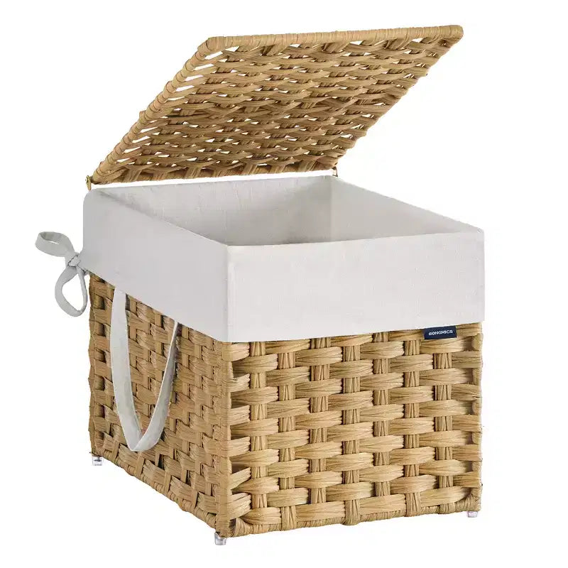 Cesto Portabiancheria Pieghevole con Coperchio e Fodera Rimovibile, Cesto in Rattan Sintetico da 36 Litri per Piccoli Spazi, Giallo Oca