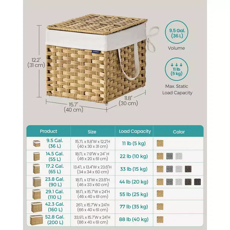 Cesto Portabiancheria Pieghevole con Coperchio e Fodera Rimovibile, Cesto in Rattan Sintetico da 36 Litri per Piccoli Spazi, Giallo Oca
