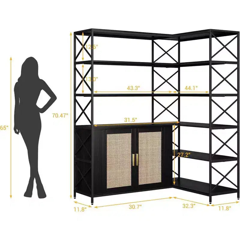 Libreria angolare a 6 ripiani, scaffale Etagere industriale, grande scaffale espositivo a L per casa, ufficio, soggiorno, cucina