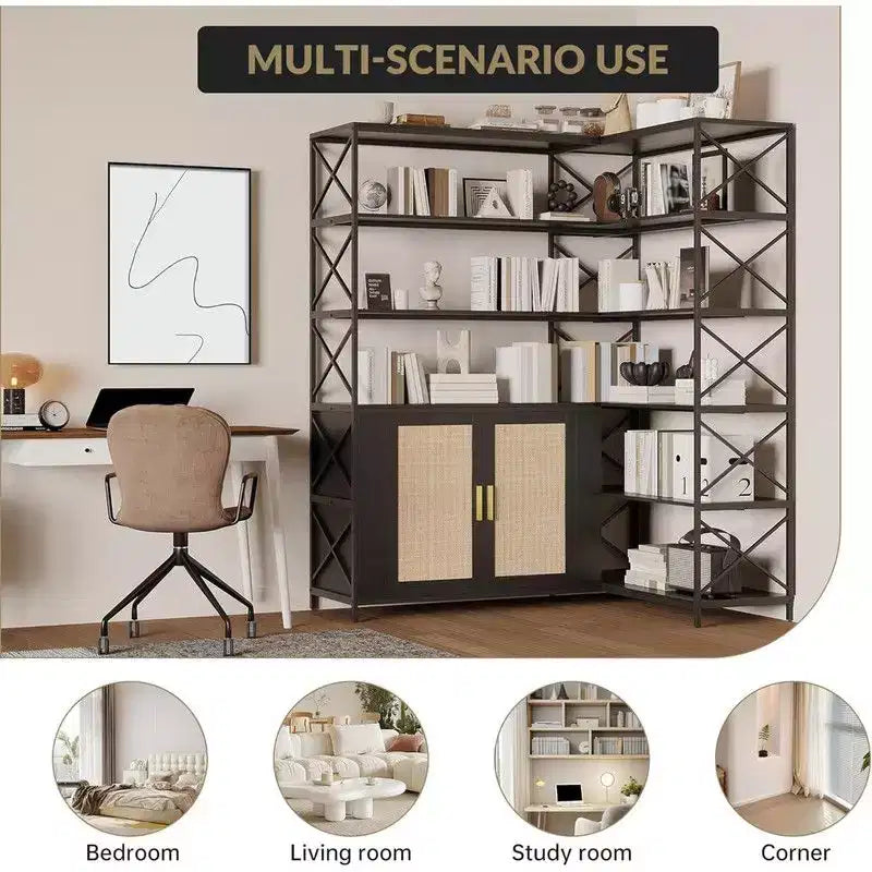 Libreria angolare a 6 ripiani, scaffale Etagere industriale, grande scaffale espositivo a L per casa, ufficio, soggiorno, cucina