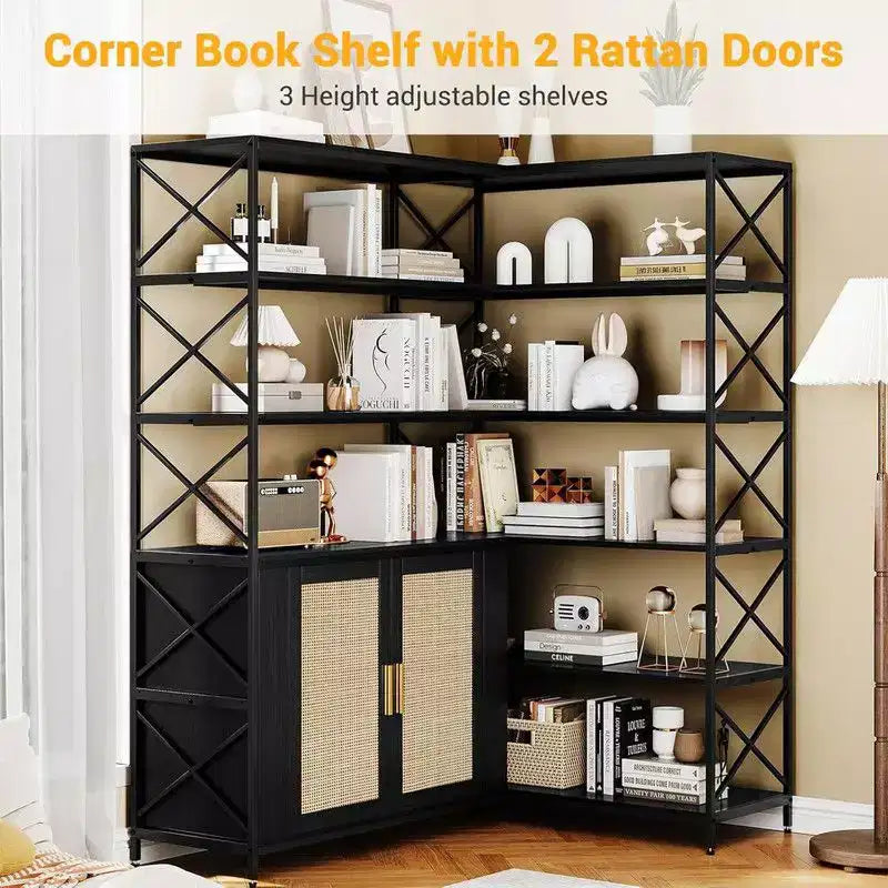 Libreria angolare a 6 ripiani, scaffale Etagere industriale, grande scaffale espositivo a L per casa, ufficio, soggiorno, cucina