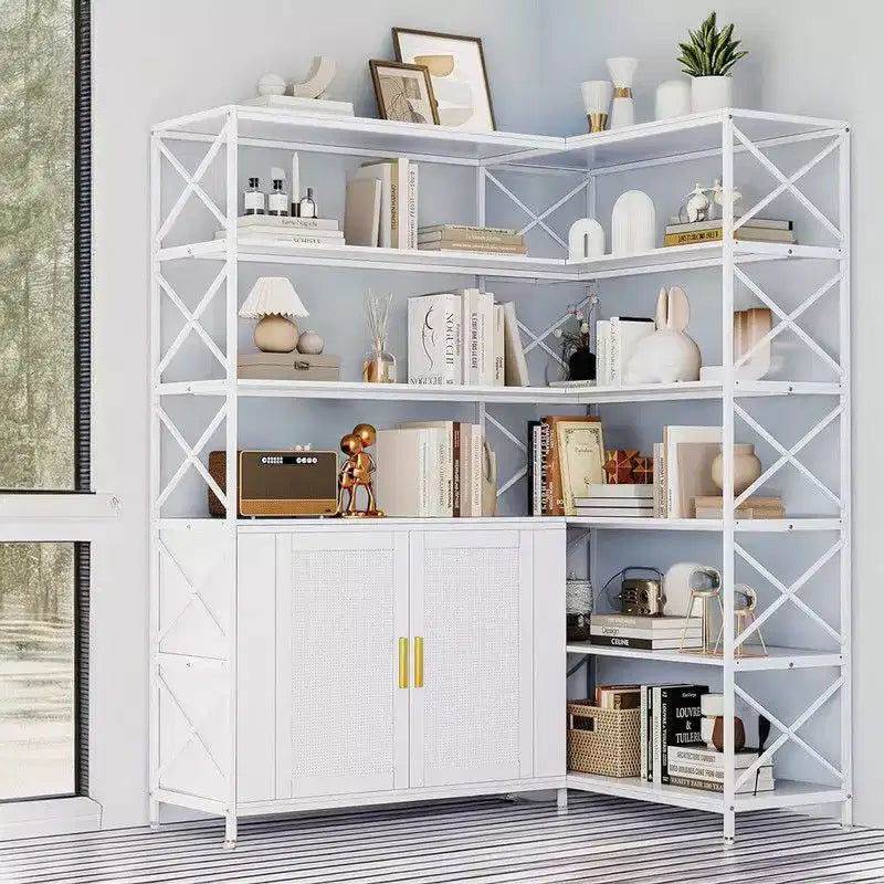 Libreria angolare a 6 ripiani, scaffale Etagere industriale, grande scaffale espositivo a L per casa, ufficio, soggiorno, cucina