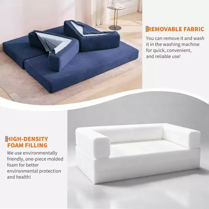 Divano Letto Convertibile 78,8'' con Cuscini, Divano da Terra 5-in-1 in Velluto a Coste, Divano Letto Pieghevole con Struttura Fissa, Nessun Montaggio