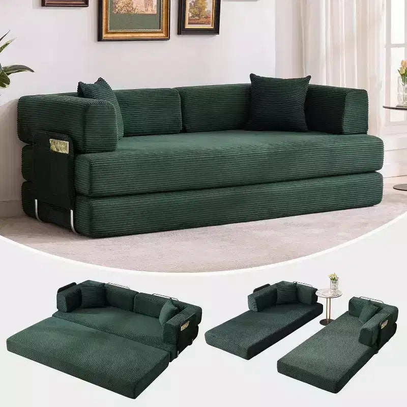 Divano Letto Convertibile 78,8'' con Cuscini, Divano da Terra 5-in-1 in Velluto a Coste, Divano Letto Pieghevole con Struttura Fissa, Nessun Montaggio