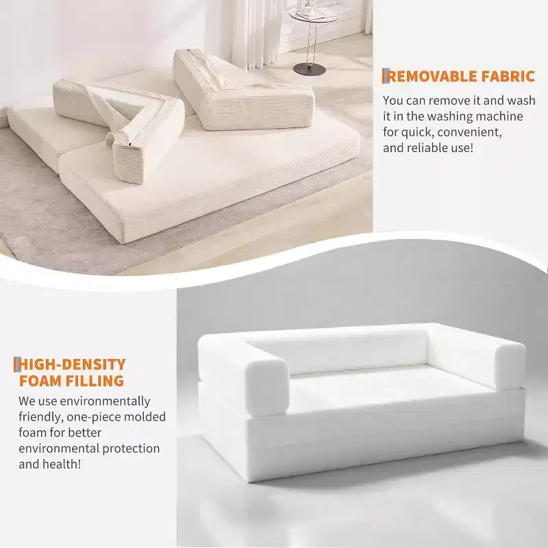 Divano Letto Convertibile 78,8'' con Cuscini, Divano da Terra 5-in-1 in Velluto a Coste, Divano Letto Pieghevole con Struttura Fissa, Nessun Montaggio
