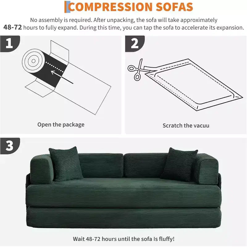Divano Letto Convertibile 78,8'' con Cuscini, Divano da Terra 5-in-1 in Velluto a Coste, Divano Letto Pieghevole con Struttura Fissa, Nessun Montaggio