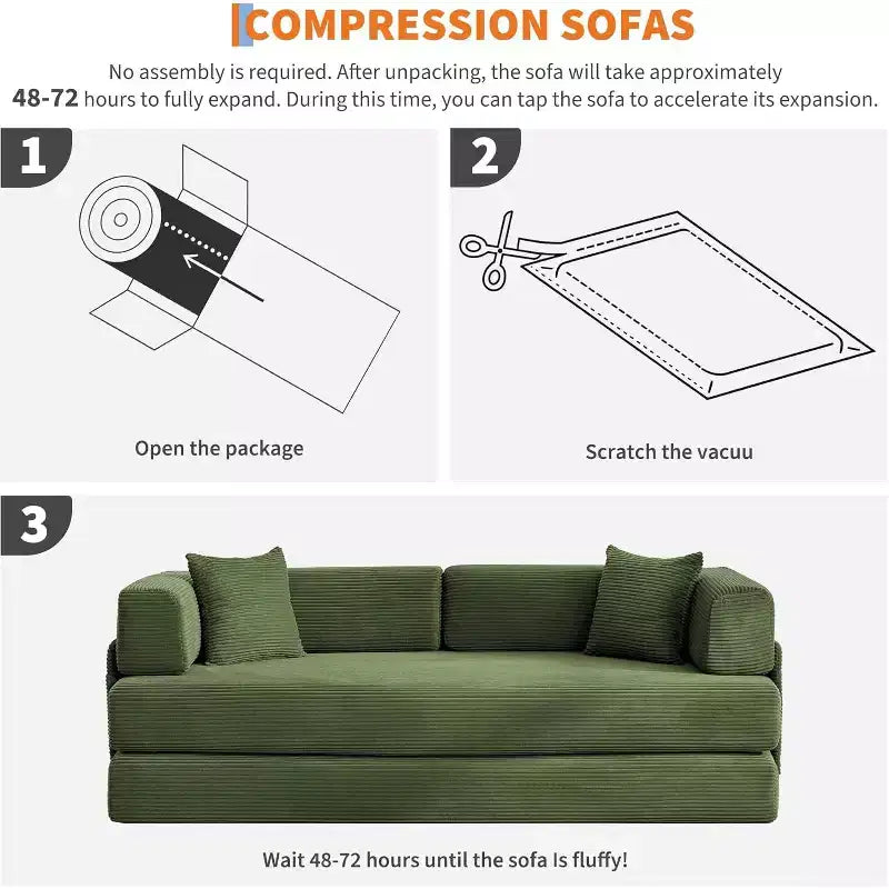 Divano Letto Convertibile 78,8'' con Cuscini, Divano da Terra 5-in-1 in Velluto a Coste, Divano Letto Pieghevole con Struttura Fissa, Nessun Montaggio