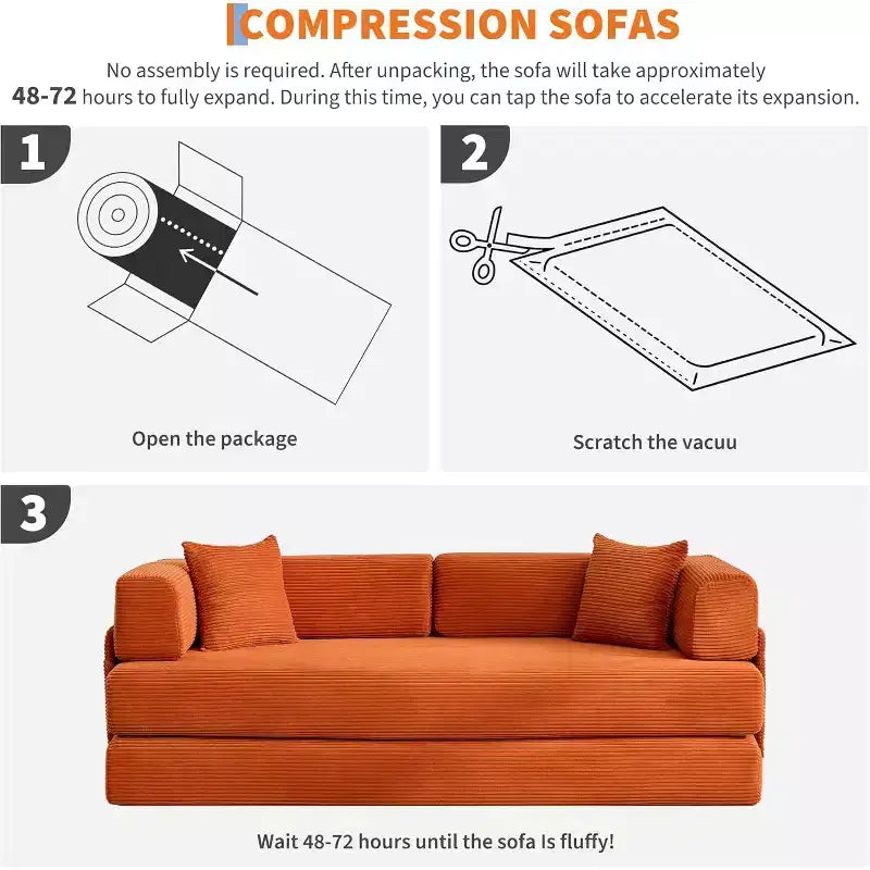 Divano Letto Convertibile 78,8'' con Cuscini, Divano da Terra 5-in-1 in Velluto a Coste, Divano Letto Pieghevole con Struttura Fissa, Nessun Montaggio