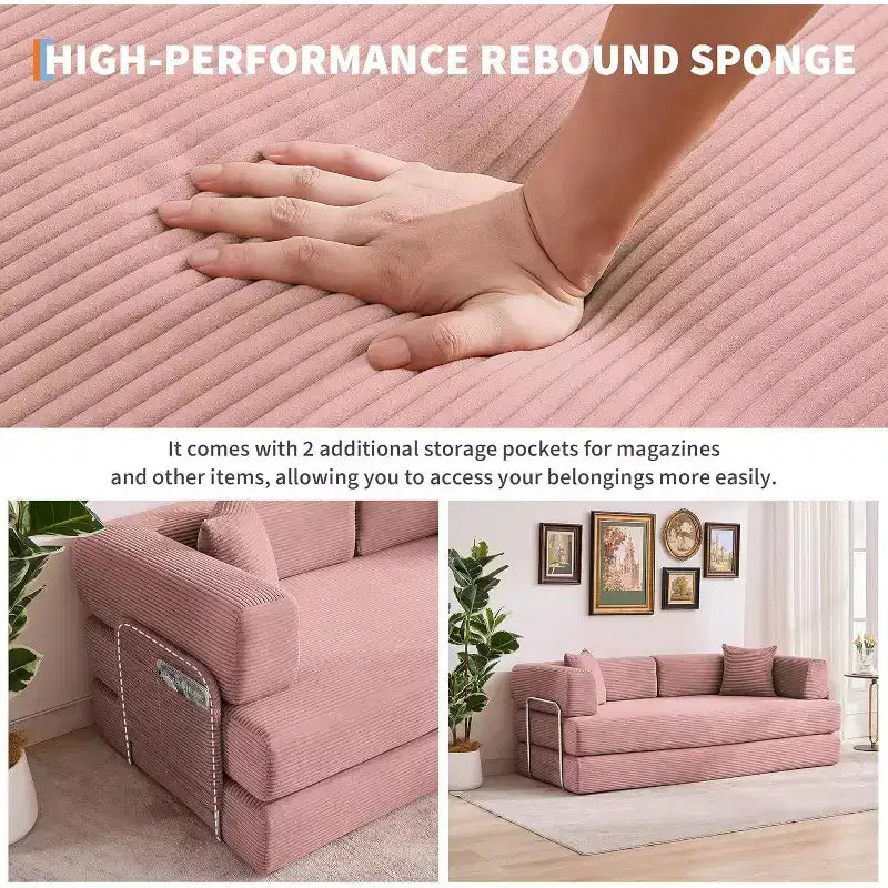 Divano Letto Convertibile 78,8'' con Cuscini, Divano da Terra 5-in-1 in Velluto a Coste, Divano Letto Pieghevole con Struttura Fissa, Nessun Montaggio