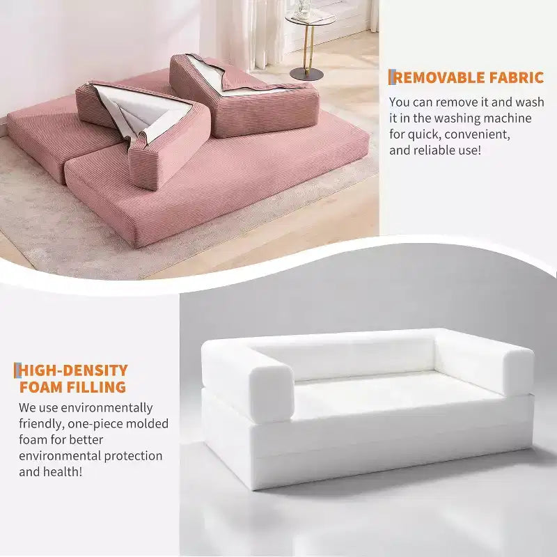 Divano Letto Convertibile 78,8'' con Cuscini, Divano da Terra 5-in-1 in Velluto a Coste, Divano Letto Pieghevole con Struttura Fissa, Nessun Montaggio