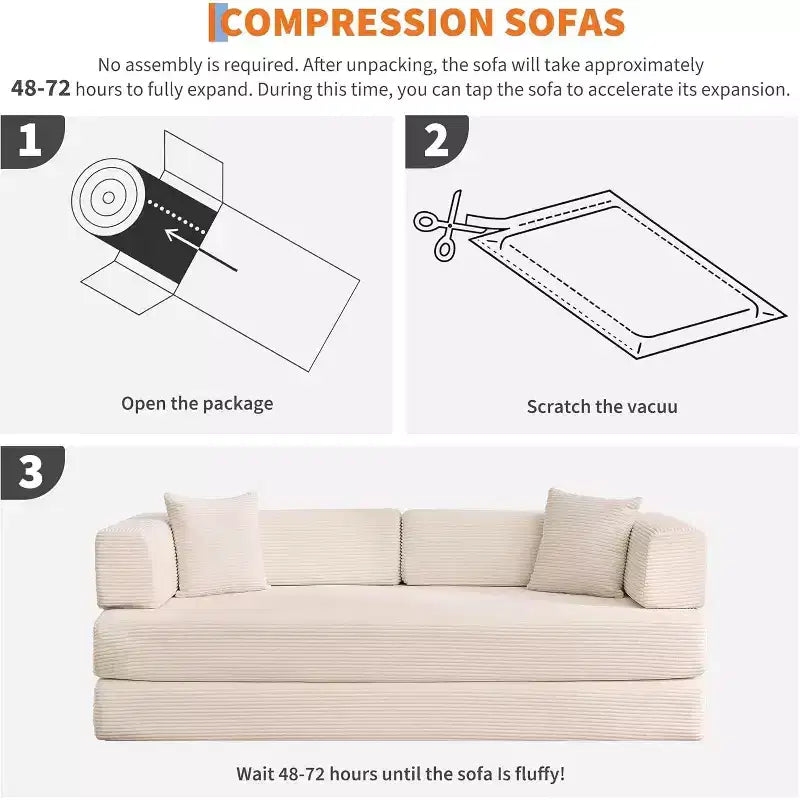 Divano Letto Convertibile 78,8'' con Cuscini, Divano da Terra 5-in-1 in Velluto a Coste, Divano Letto Pieghevole con Struttura Fissa, Nessun Montaggio