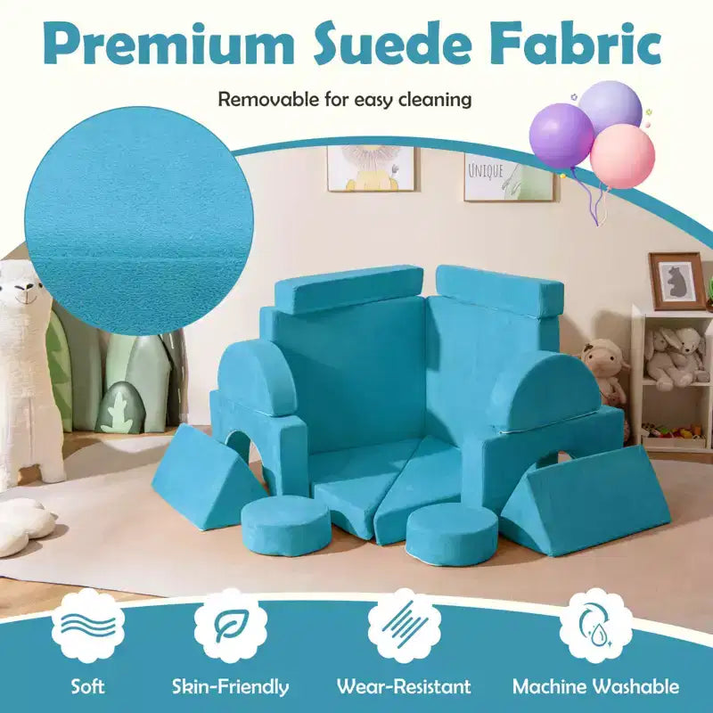 Divano Sezionale Modulare per Bambini 14 Pezzi, Divano per Bambini, Playset Morbido per Bambini Blu/Grigio/Giallo