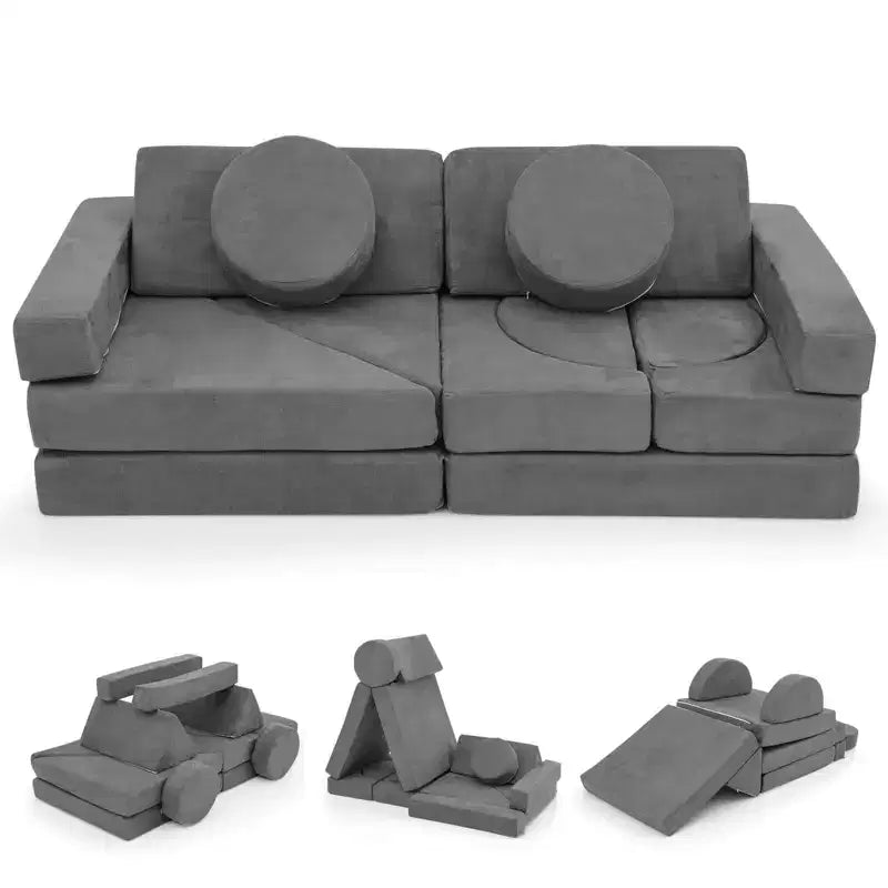 Divano Sezionale Modulare per Bambini 14 Pezzi, Divano per Bambini, Playset Morbido per Bambini Blu/Grigio/Giallo