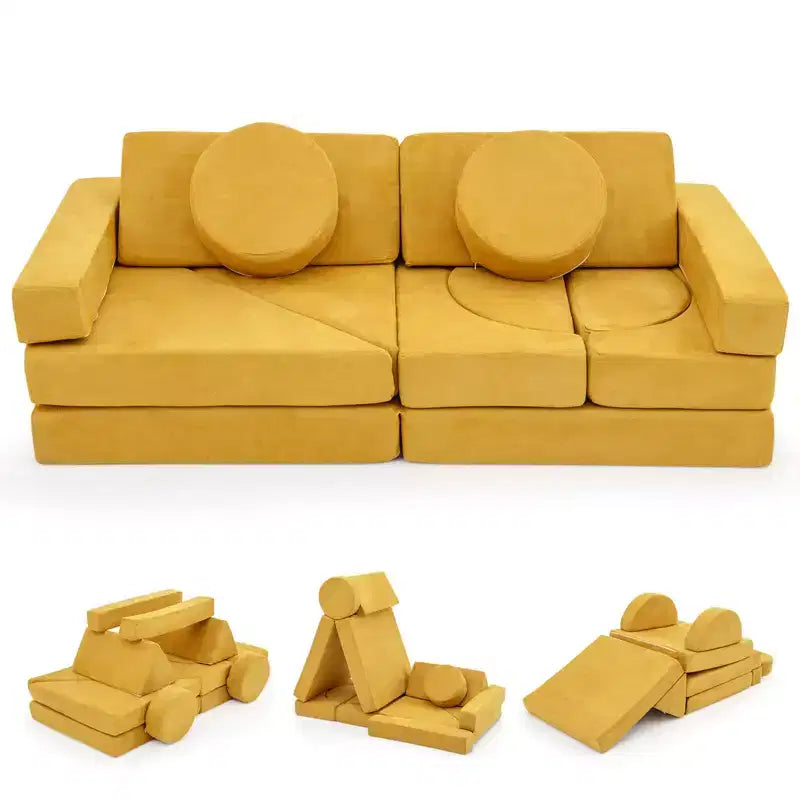 Divano Sezionale Modulare per Bambini 14 Pezzi, Divano per Bambini, Playset Morbido per Bambini Blu/Grigio/Giallo