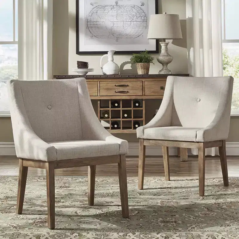 Amiford Button Tufted Slope Arm Linen Dining Chairs (Set of 2) - iNSPIREQ