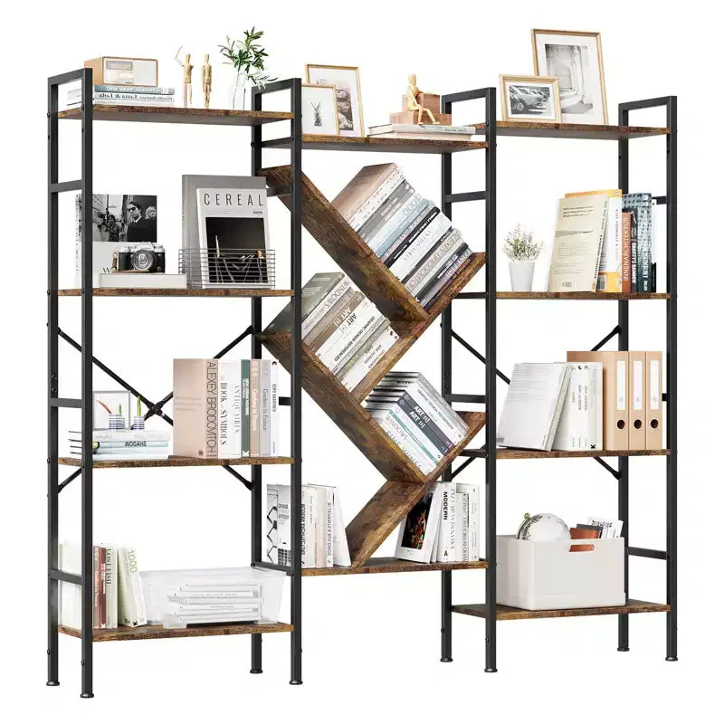 Bookshelf, Triple 5 Tier Shelf Display Book Shelf, Wide Bookcase, Rustic Wooden Shelving Unit, for Your Bedroom, Living Room, Home & Office Shelving