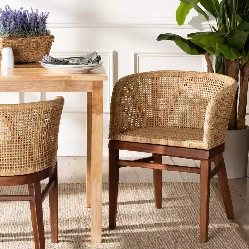 bali &; pari Sedia da pranzo Papua: Struttura in acacia, Rattan intrecciato, Design bohémien, Montaggio richiesto