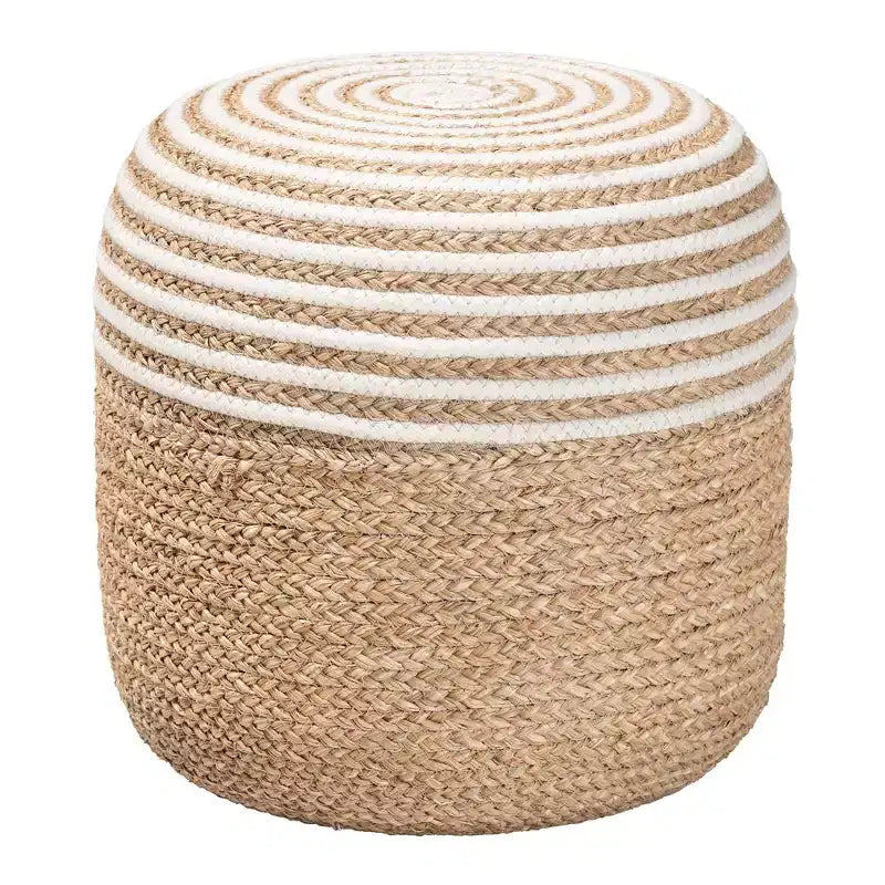 bali &; pari Nequiel Sgabello Pouf Ottomano in Alghe e Corda Intrecciata Bianco/Marrone Naturale: Rivestimento in Cotone, Nessun Montaggio Richiesto