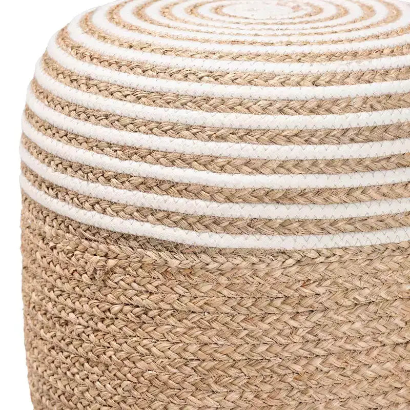 bali &; pari Nequiel Sgabello Pouf Ottomano in Alghe e Corda Intrecciata Bianco/Marrone Naturale: Rivestimento in Cotone, Nessun Montaggio Richiesto