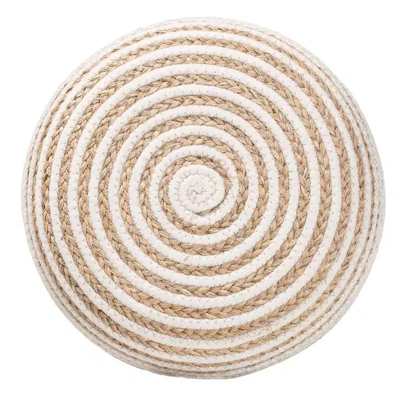 bali &; pari Nequiel Sgabello Pouf Ottomano in Alghe e Corda Intrecciata Bianco/Marrone Naturale: Rivestimento in Cotone, Nessun Montaggio Richiesto