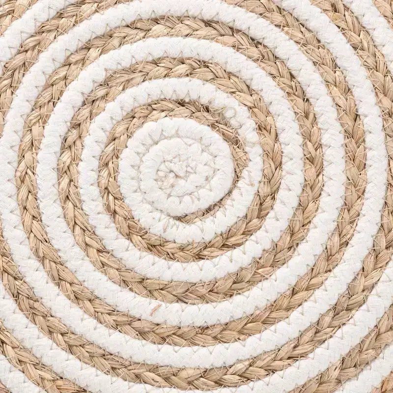 bali &; pari Nequiel Sgabello Pouf Ottomano in Alghe e Corda Intrecciata Bianco/Marrone Naturale: Rivestimento in Cotone, Nessun Montaggio Richiesto