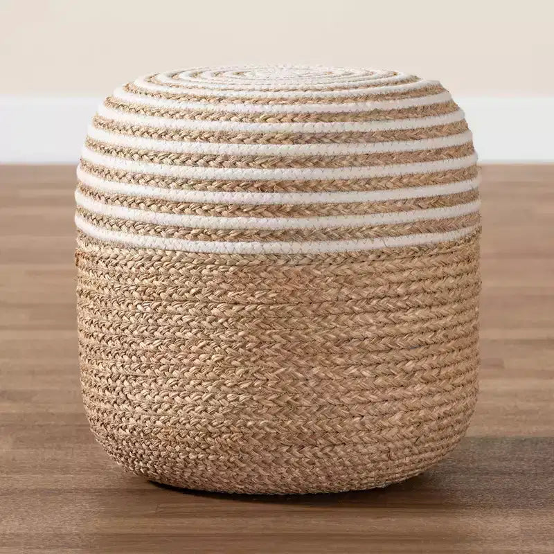 bali &; pari Nequiel Sgabello Pouf Ottomano in Alghe e Corda Intrecciata Bianco/Marrone Naturale: Rivestimento in Cotone, Nessun Montaggio Richiesto