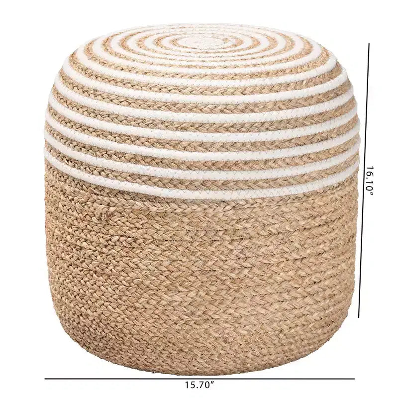 bali &; pari Nequiel Sgabello Pouf Ottomano in Alghe e Corda Intrecciata Bianco/Marrone Naturale: Rivestimento in Cotone, Nessun Montaggio Richiesto