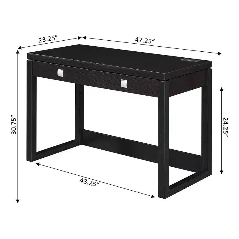 Scrivania Newport a 2 cassetti con stazione di ricarica Espresso/Nero - : Postazione di lavoro per ufficio, Costruzione in MDF