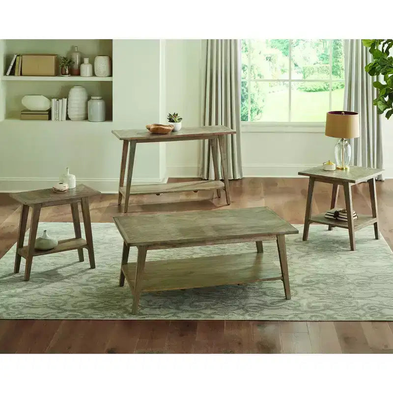 Tavolino Finale Quadrato Milani Naturale: Legno di Mango, Moderno Metà Secolo, Ripiano Contenitore