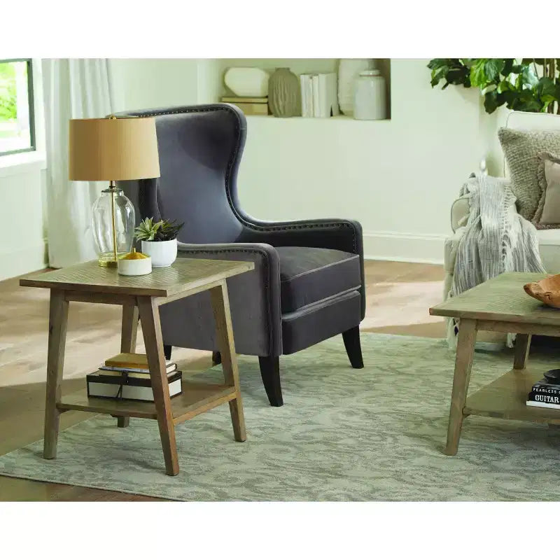 Tavolino Finale Quadrato Milani Naturale: Legno di Mango, Moderno Metà Secolo, Ripiano Contenitore