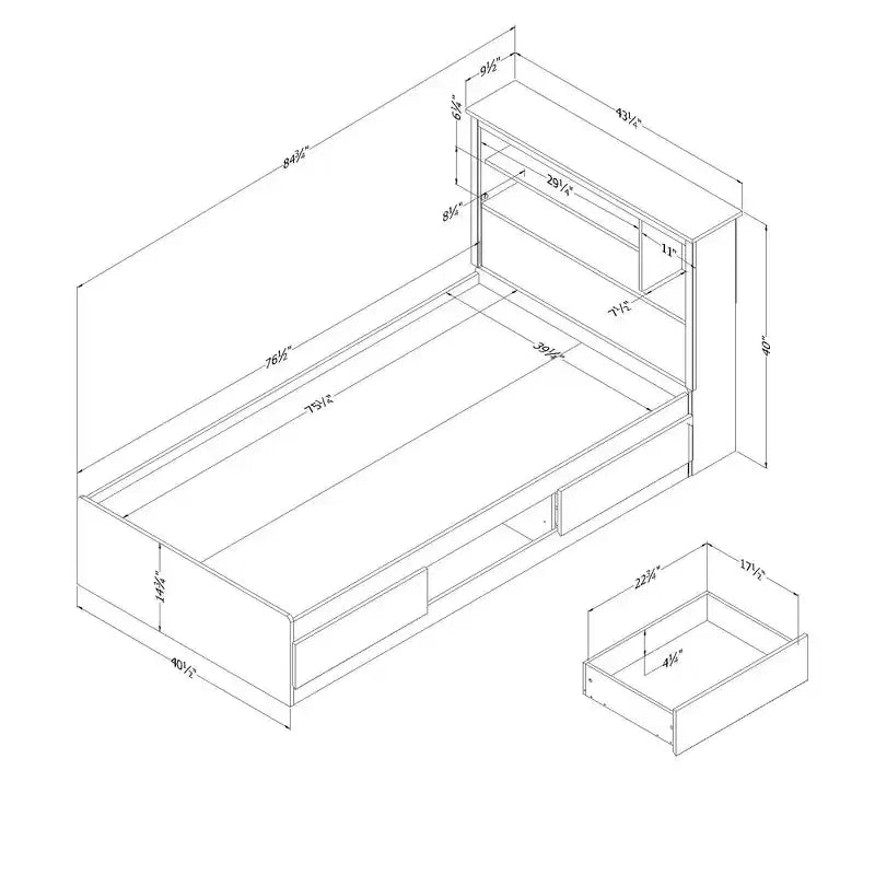 Set Letto Singolo e Testiera Quercia Nordica: 6 Scomparti Contenitore, Truciolato Laminato