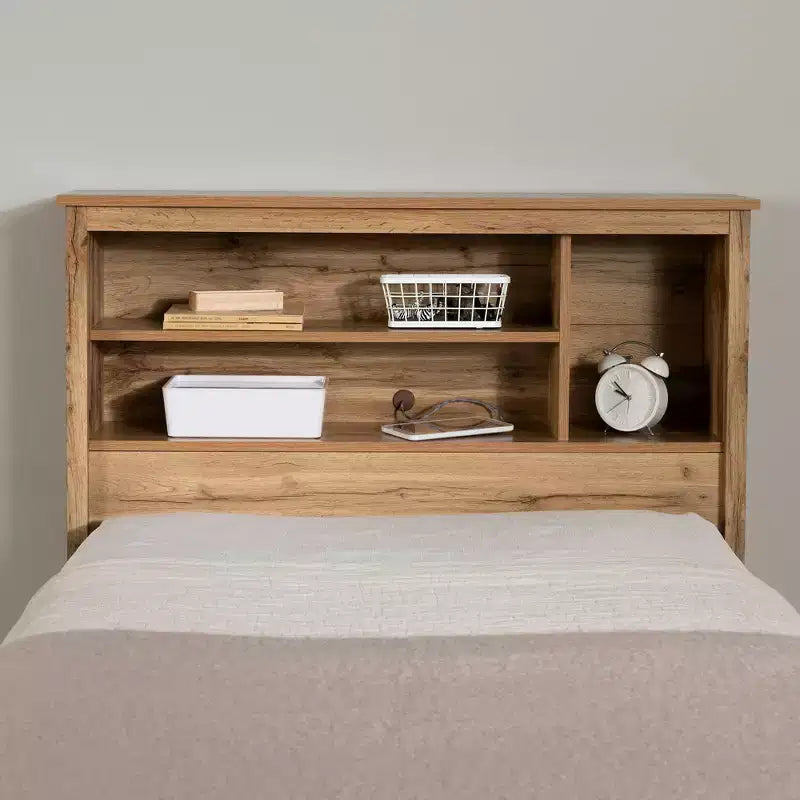 Set Letto Singolo e Testiera Quercia Nordica: 6 Scomparti Contenitore, Truciolato Laminato