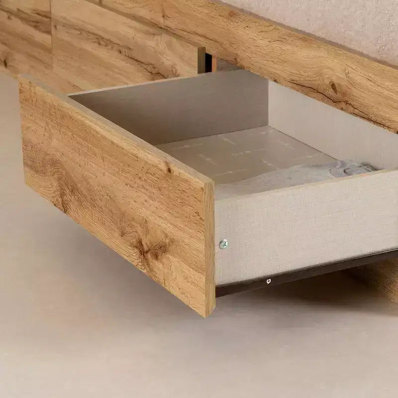 Set Letto Singolo e Testiera Quercia Nordica: 6 Scomparti Contenitore, Truciolato Laminato