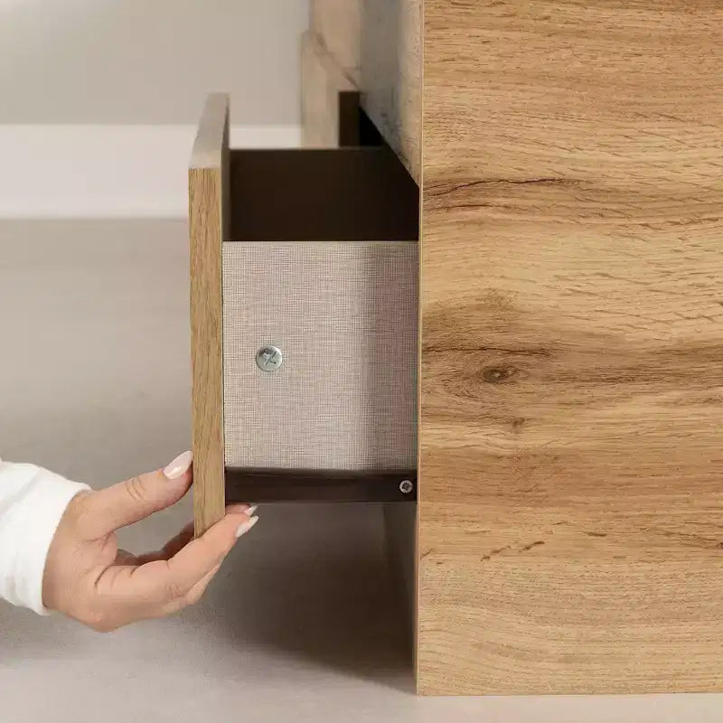 Set Letto Singolo e Testiera Quercia Nordica: 6 Scomparti Contenitore, Truciolato Laminato
