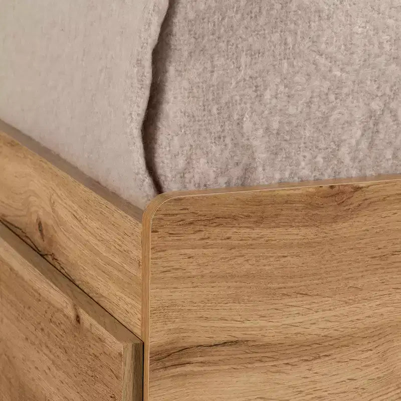 Set Letto Singolo e Testiera Quercia Nordica: 6 Scomparti Contenitore, Truciolato Laminato