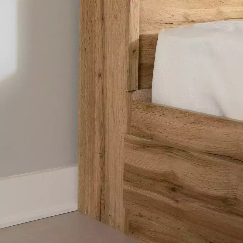 Set Letto Singolo e Testiera Quercia Nordica: 6 Scomparti Contenitore, Truciolato Laminato