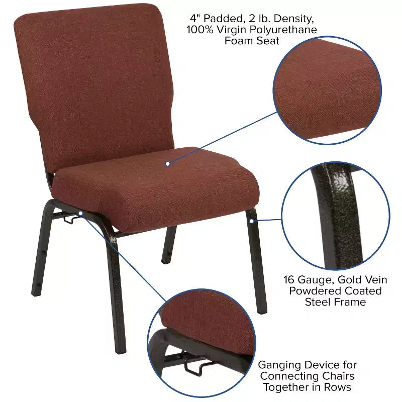 Advantage Auditorium Chair - Stacking Padded Chair - 20.5inch Wide Seat - Cinnamon Fabric/Gold Vein Frame