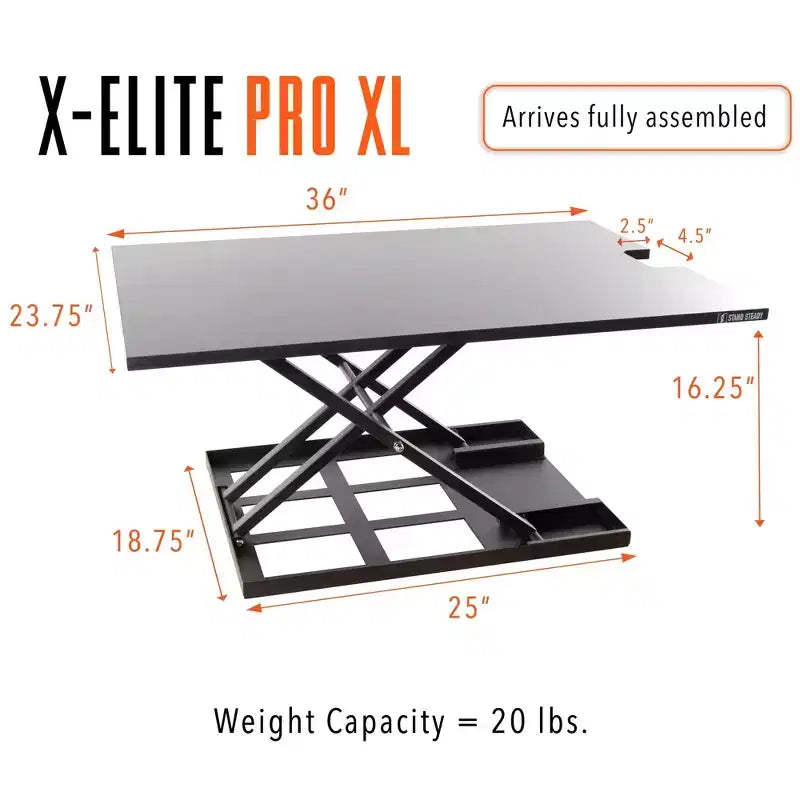X-Elite Pro 36 convertitore da scrivania sit-stand con regolazione pneumatica dell'altezza, nero